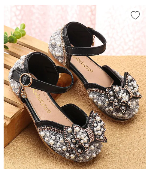 Babyoye Ballerinas with Buckle Closure Bow & Pear Detailing - Black EU 24 14.8 cm